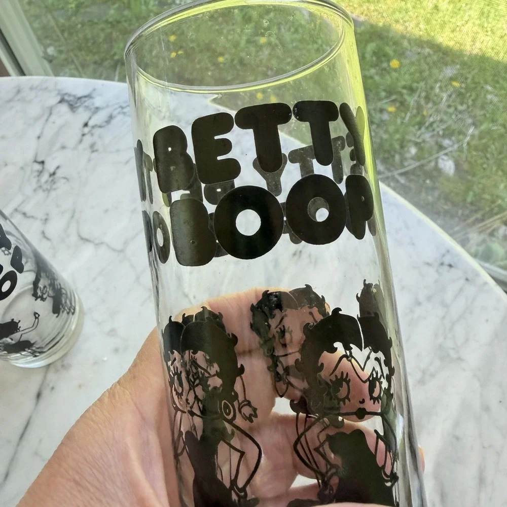 Vtg 1988 Libbey Betty Boop 10oz Clear Glass Drinking Tumblers Highball Set Of 2